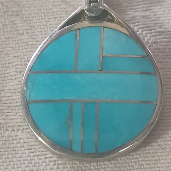 David Rosales, Supersmith Inc, Turquoise Mosaic Inlay Pendant, Sterling Silver - Picture 2 of 9